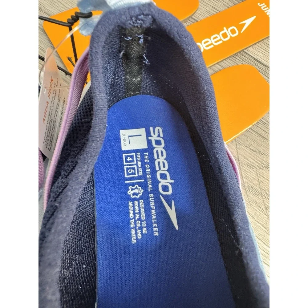 New NWT Speedo Aqua Socks Girls Size Large 4 - 5 ~ Water Shoes Blue / Pink